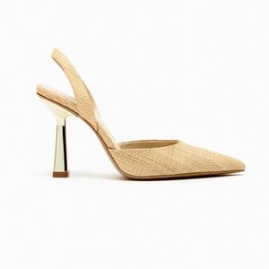 NWT. Zara Raffia High Heel Slingback Pumps. Size 6